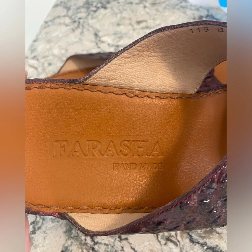 Farasha Burgundy Embossed Leather Slide SZ 12
